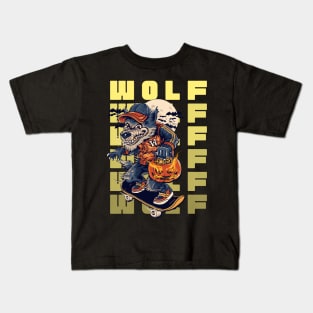 wolf with pumpkin Kids T-Shirt